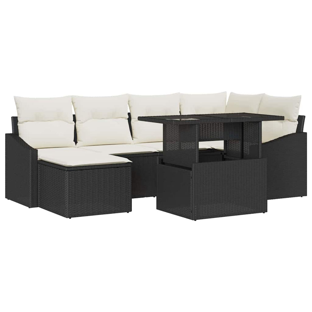 7-piece garden lounge set with cushions black poly rattan
