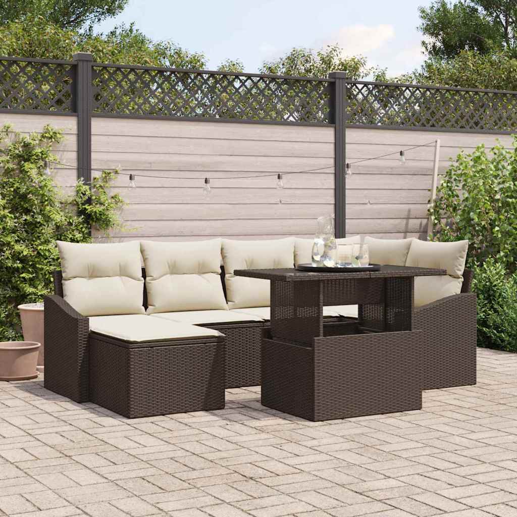 Sodo Sofų Rinkinys su pagalve 7 pcs Ruda ir grietinėlė