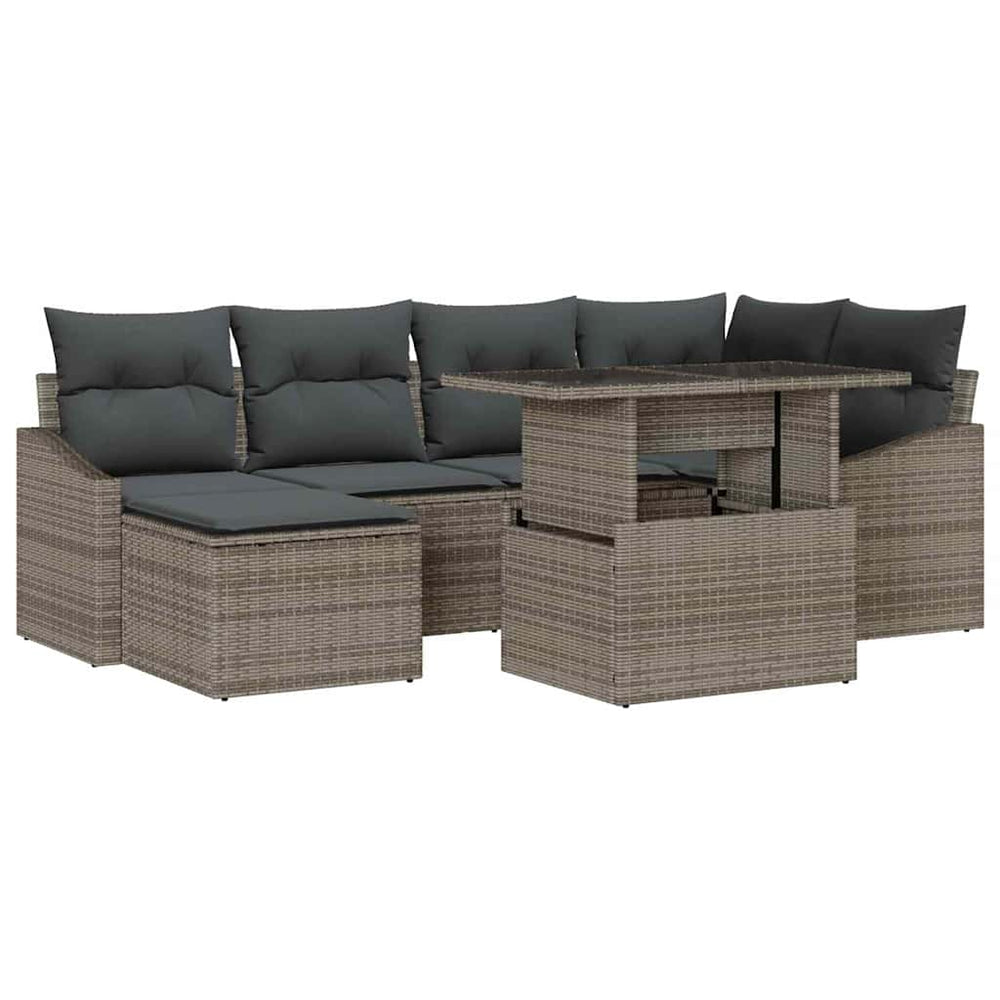 7-Piece Garden Sofa Set with Cushions Grey Poly Rattan