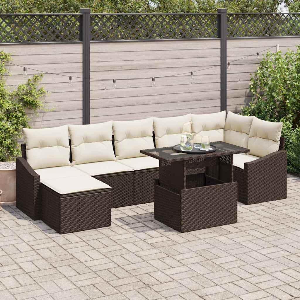 Sodo Sofų Rinkinys su pagalve 8 pcs Ruda ir grietinėlė