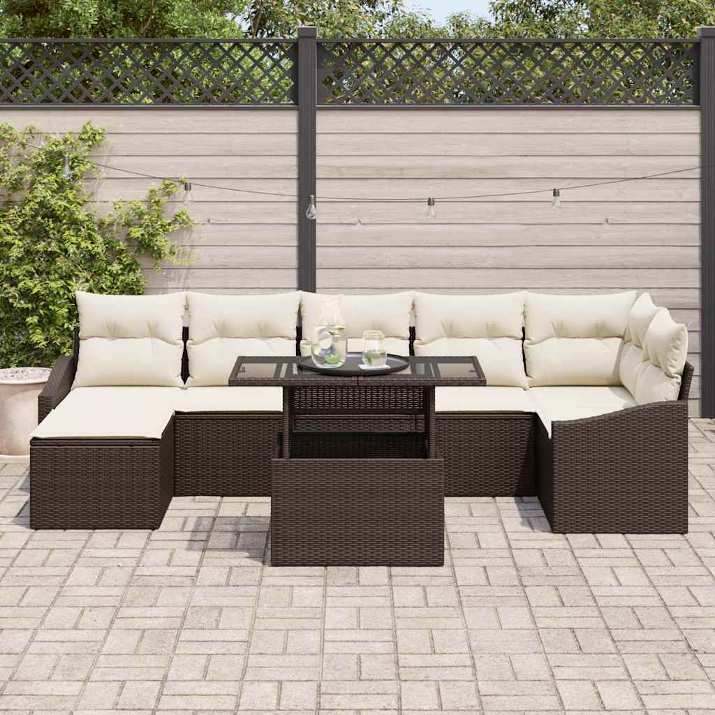 Sodo Sofų Rinkinys su pagalve 8 pcs Ruda ir grietinėlė
