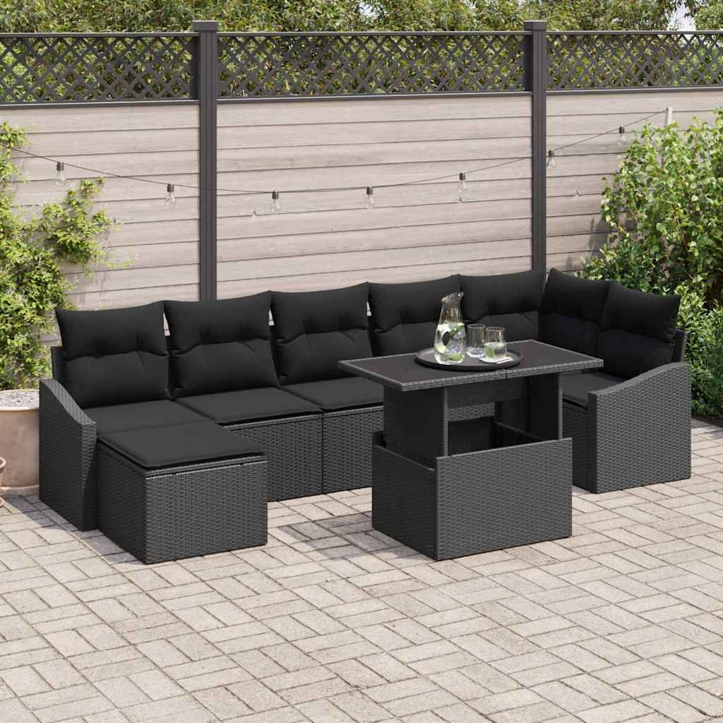 Outdoor Sofa Set with Storage Cushion 8 pcs Black