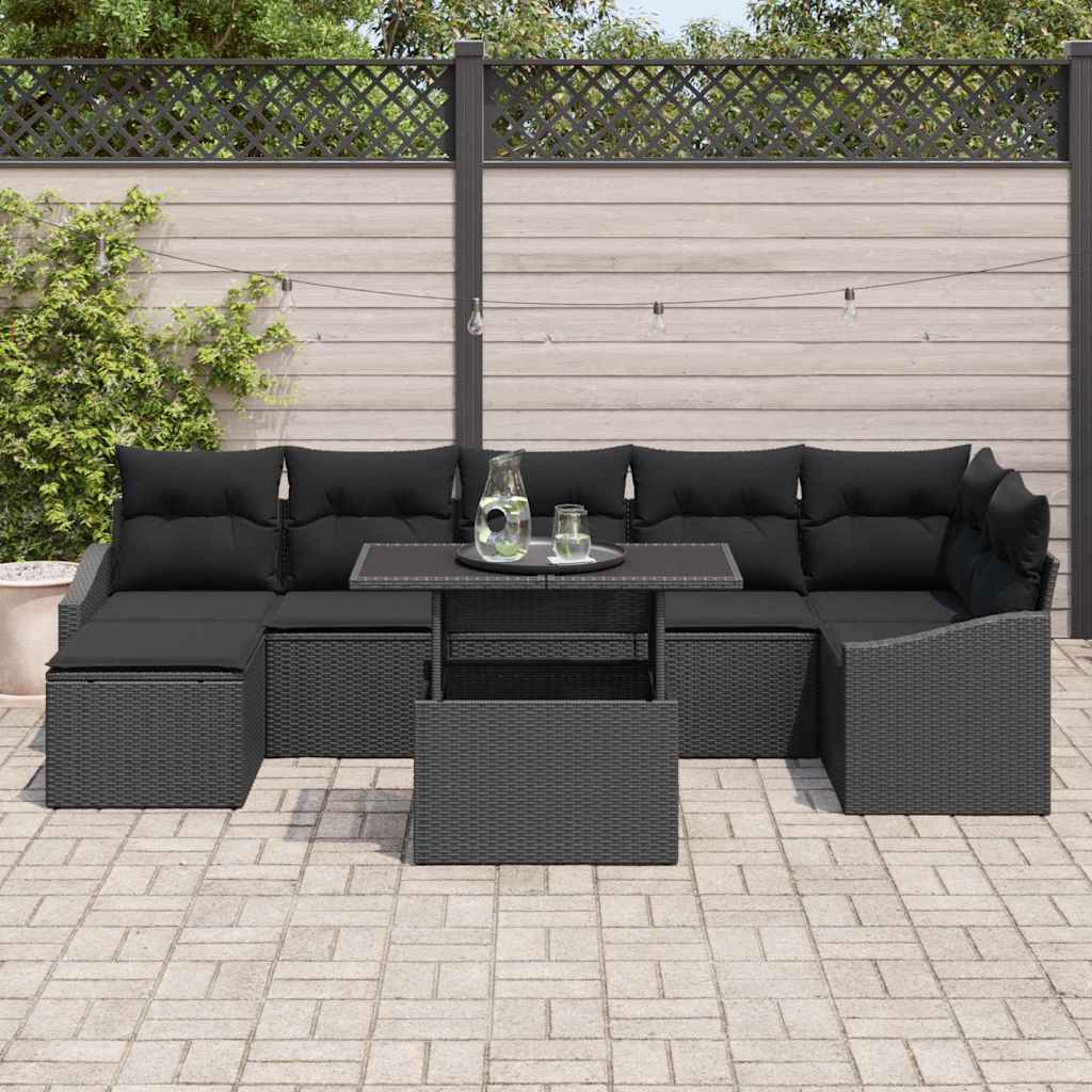Outdoor Sofa Set with Storage Cushion 8 pcs Black