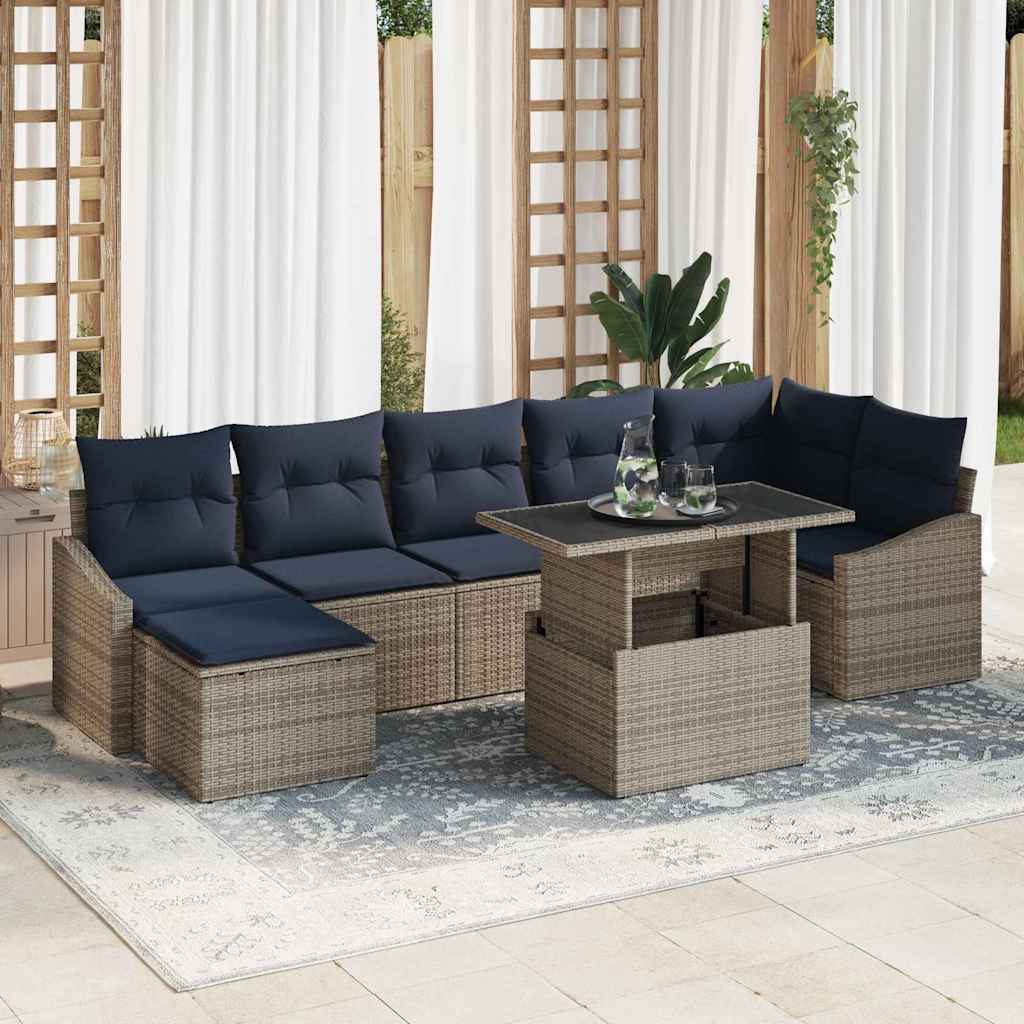 Sodo Sofų Rinkinys su pagalve 8 pcs Pilka ir tamsiai mėlyna