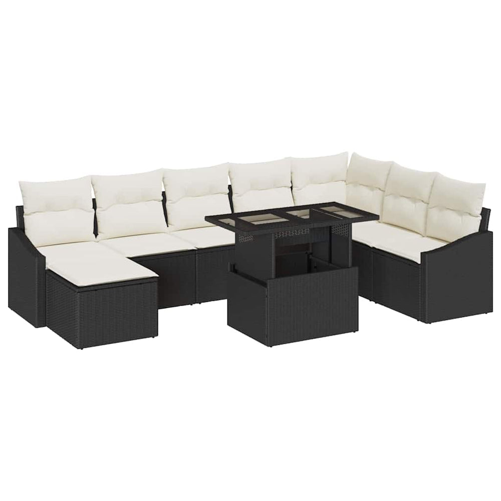 9-piece garden sofa set with cushions black poly rattan