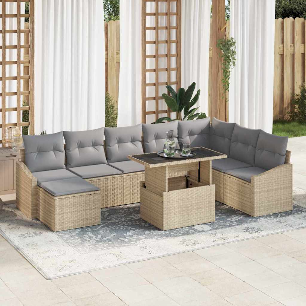 Sodo Sofų Rinkinys su pagalve 9 pcs Bežinė ir šviesiai pilka