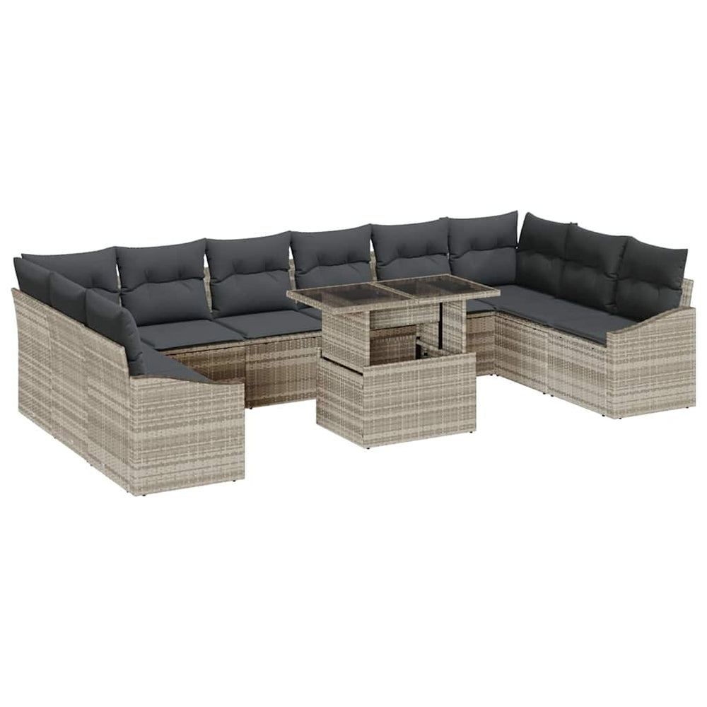 11-piece garden sofa set with cushions light grey poly rattan