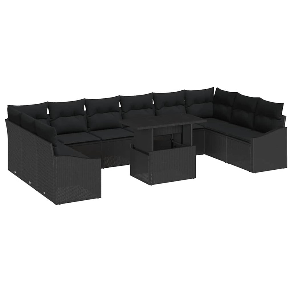 11-piece garden sofa set with cushions black poly rattan
