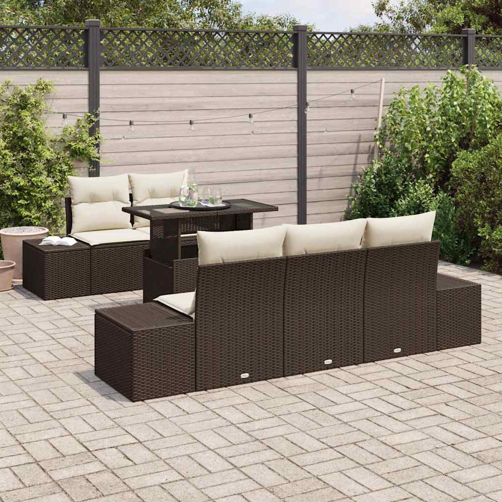 6 dalių sodo sofa rinkinys su pagalvėlėmis ruda poli ratanas