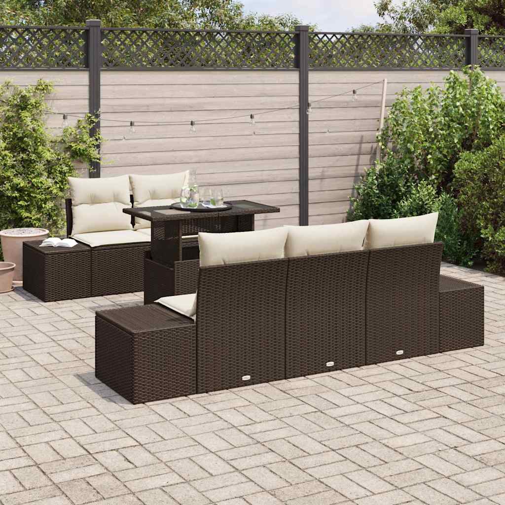 6 dalių sodo sofa rinkinys su pagalvėlėmis ruda poli ratanas