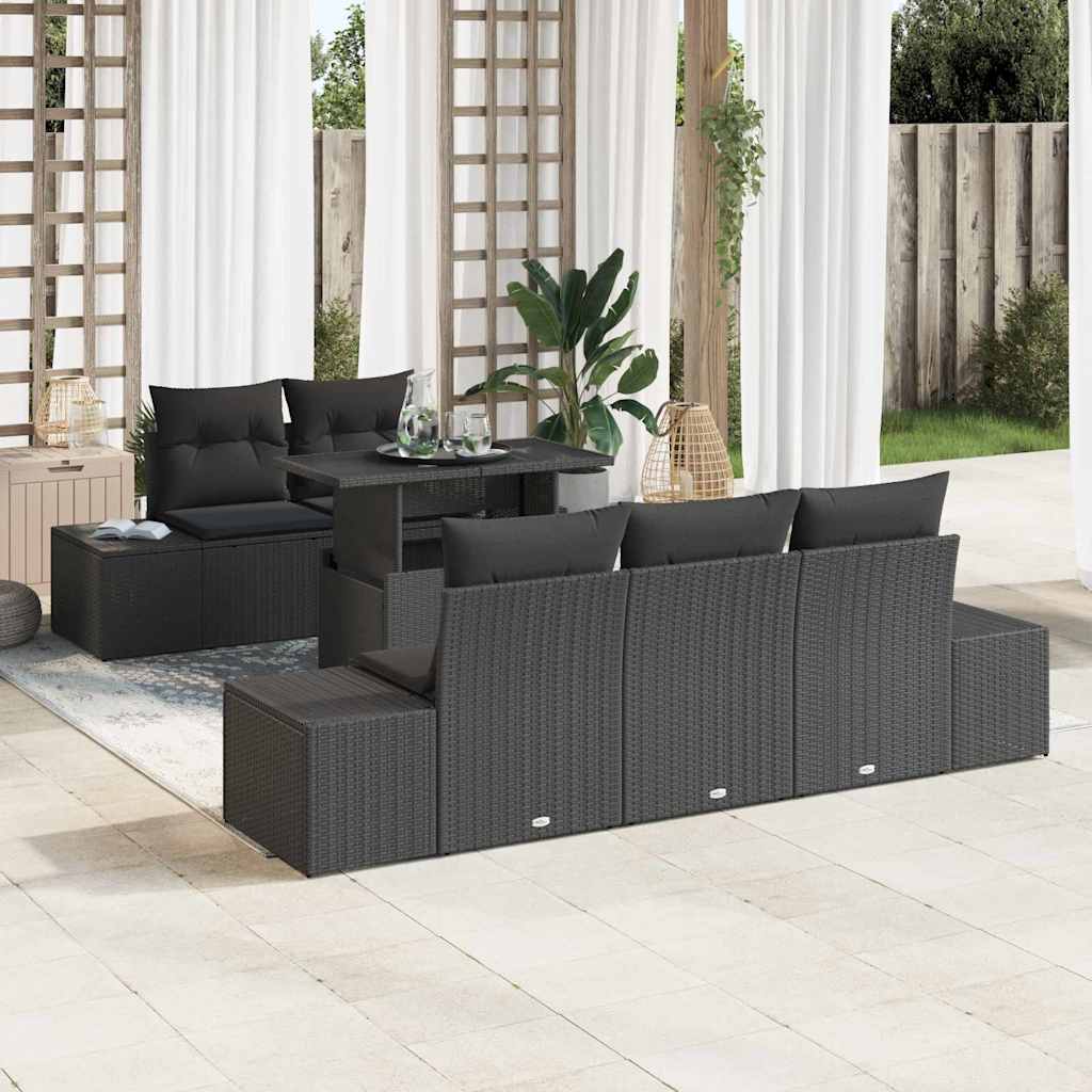 Sodo Sofų Rinkinys su pagalve su saugykla 6 pcs Juoda