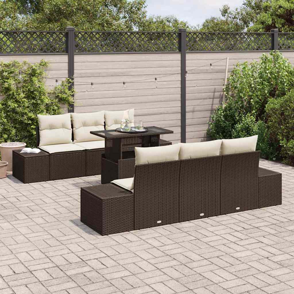 Sodo Sofų Rinkinys su pagalve 7 pcs Ruda ir grietinėlė