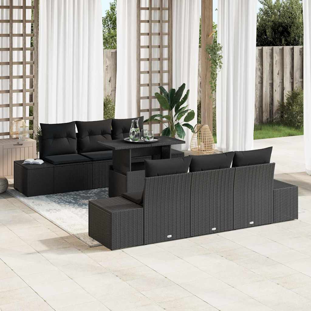 Sodo Sofų Rinkinys su pagalve 7 pcs Juoda