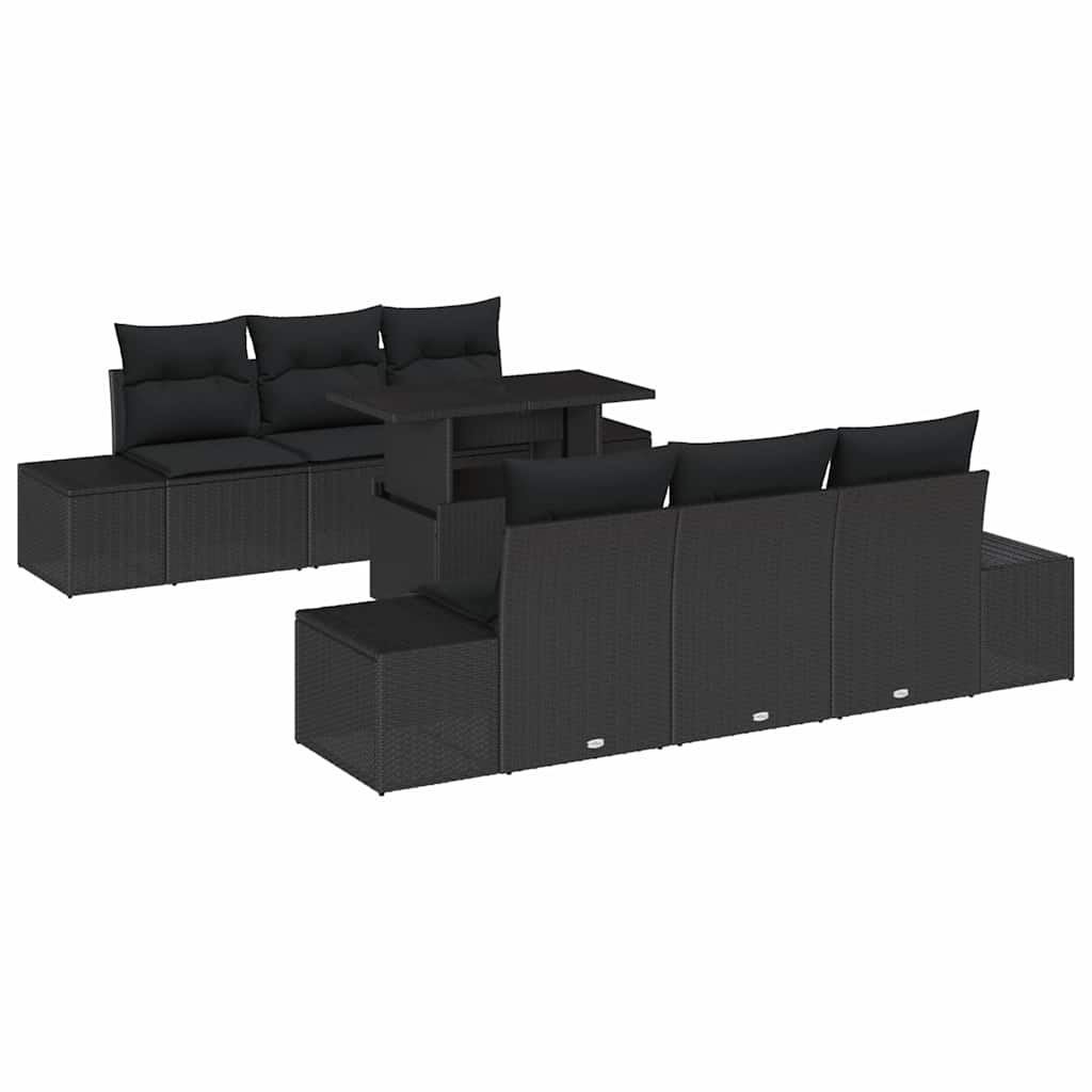 Sodo Sofų Rinkinys su pagalve 7 pcs Juoda