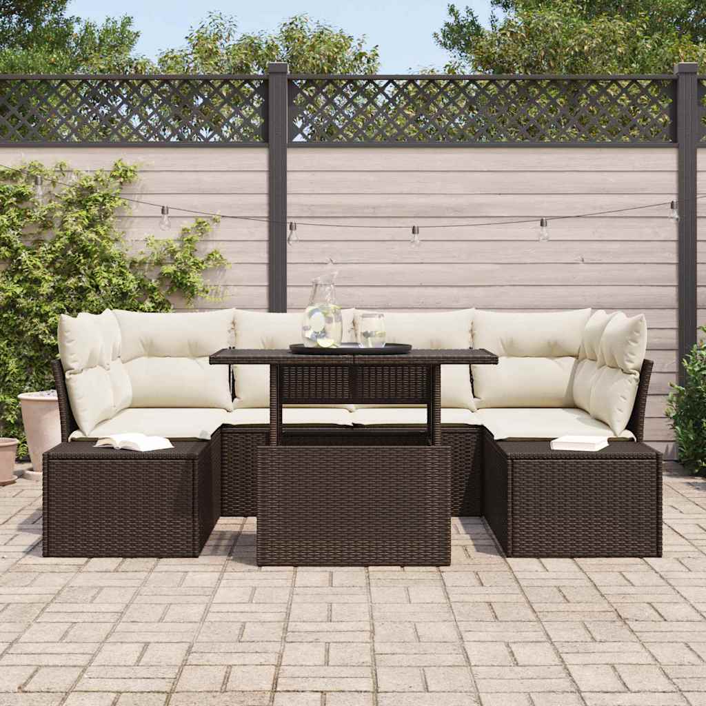 Sodo Sofų Rinkinys su pagalve 7 pcs Ruda ir grietinėlė