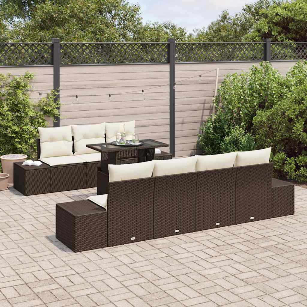 Sodo Sofų Rinkinys su pagalve 8 pcs Ruda ir grietinėlė