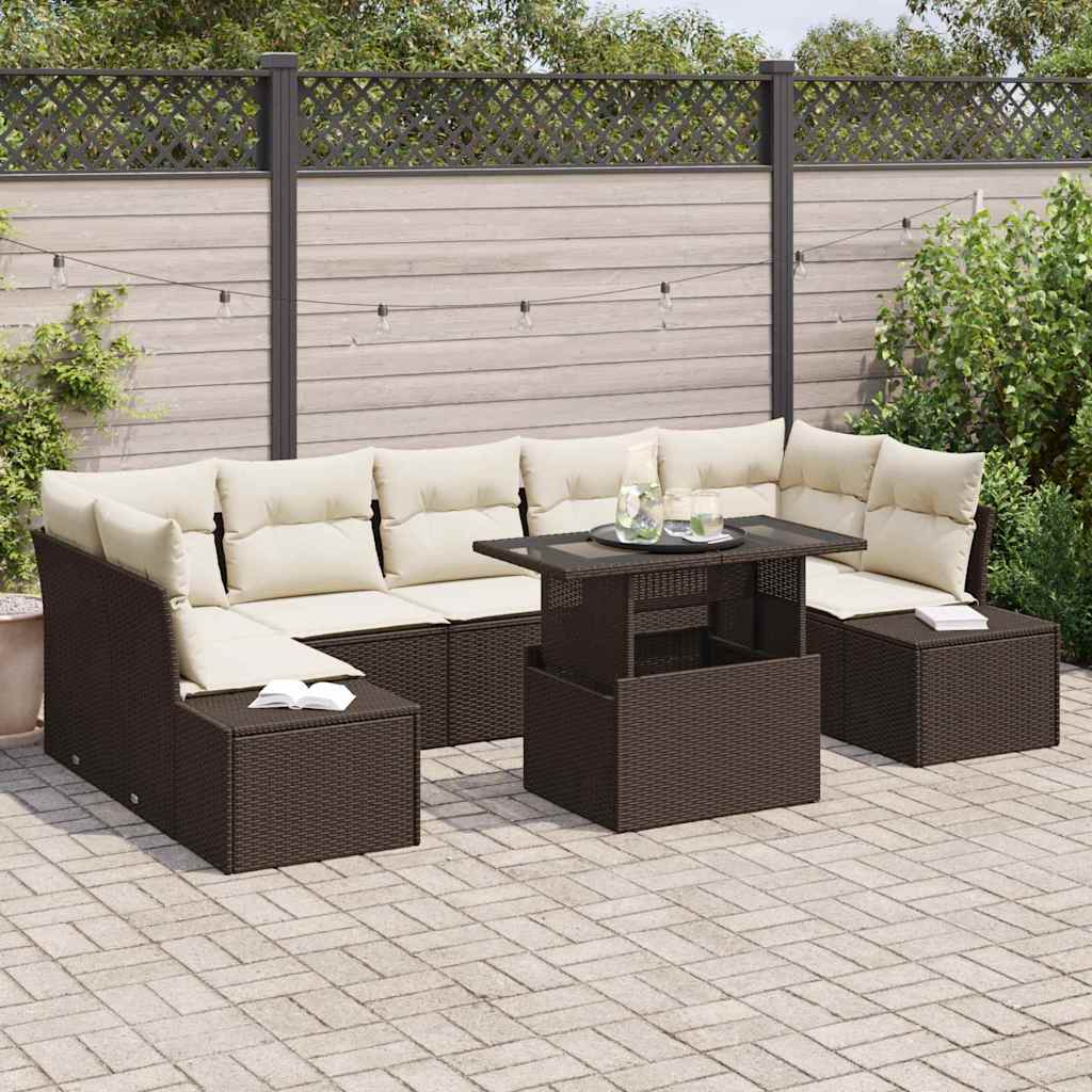 Sodo Sofų Rinkinys su pagalve 8 pcs Ruda ir grietinėlė