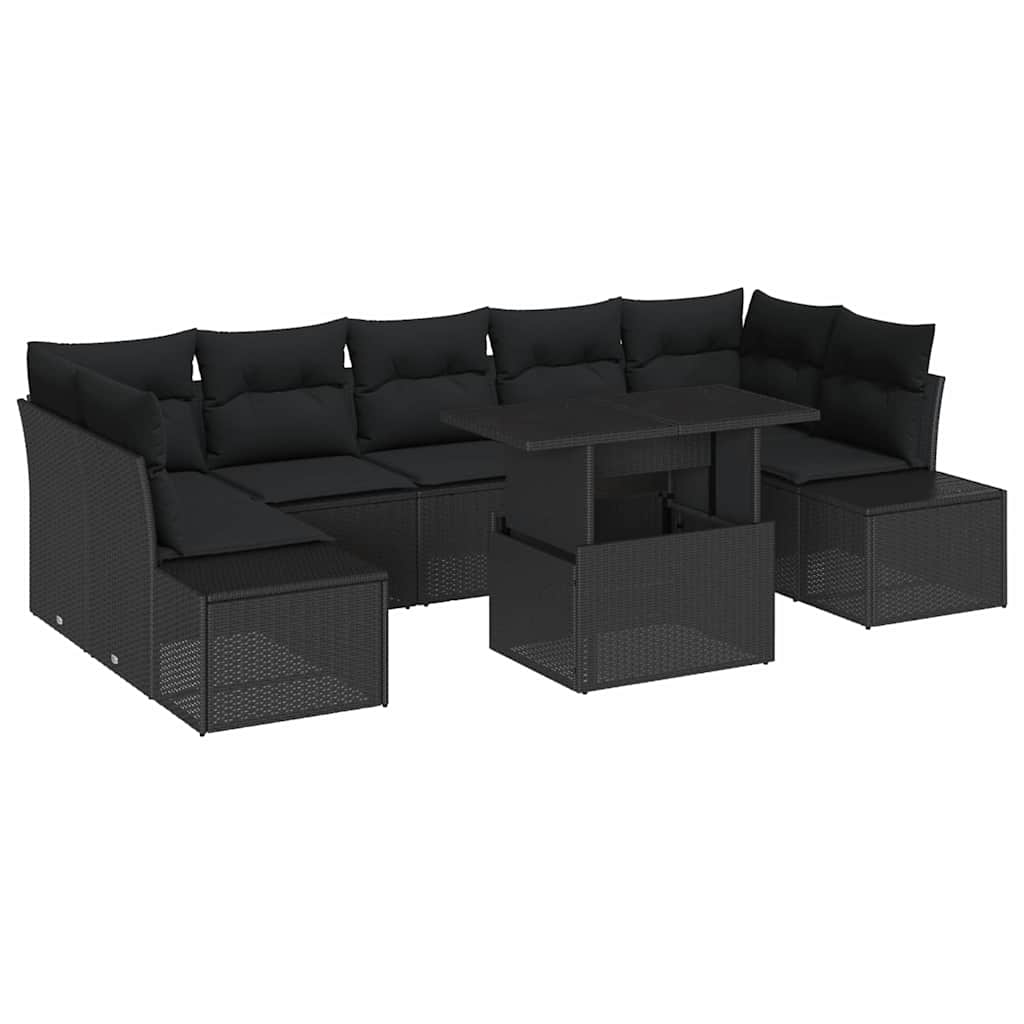 Sodo Sofų Rinkinys su pagalve 8 pcs Juoda