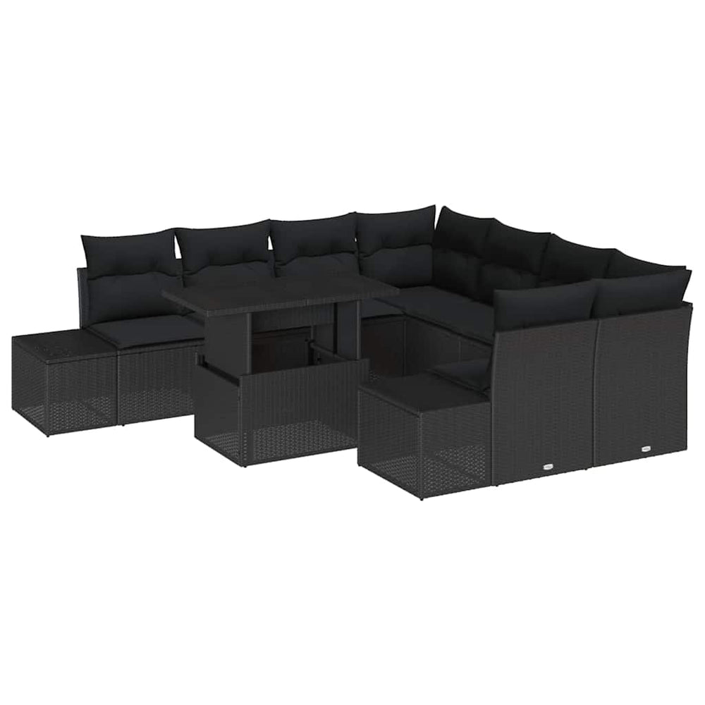 9 dalių sodo sofa rinkinys su pagalvėmis juodas poli ratanas