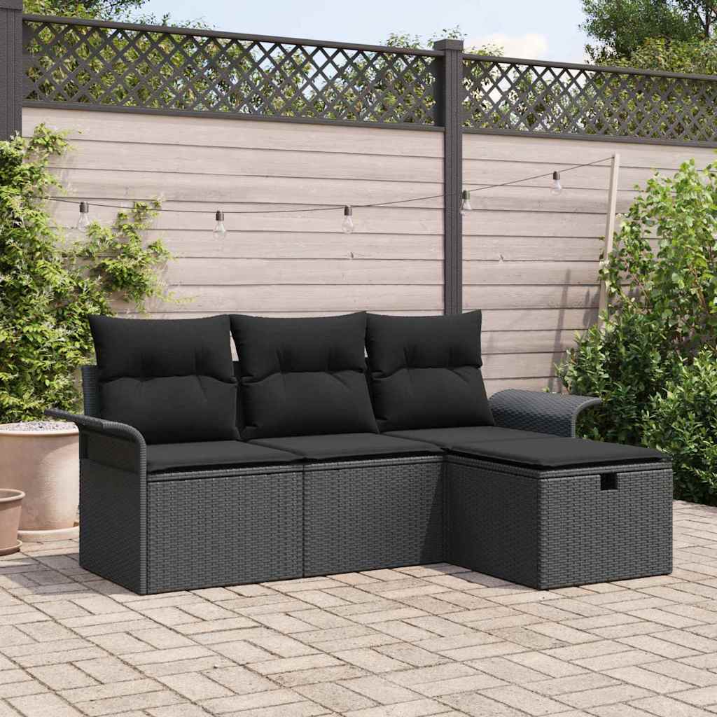 Sodo Sofų Rinkinys su pagalve 4 pcs Juoda poliratanas