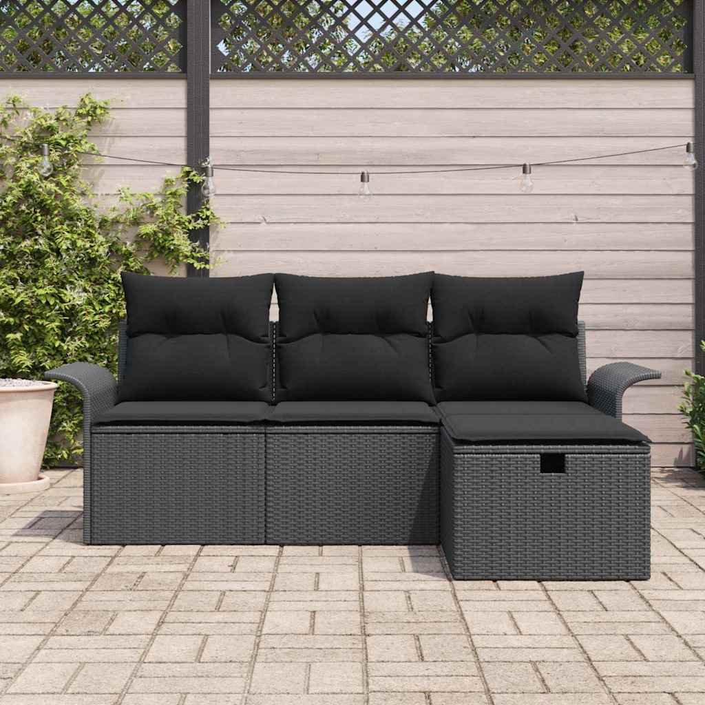 Sodo Sofų Rinkinys su pagalve 4 pcs Juoda poliratanas