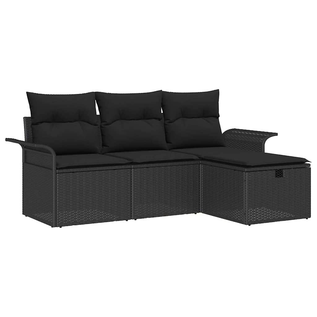 Sodo Sofų Rinkinys su pagalve 4 pcs Juoda poliratanas