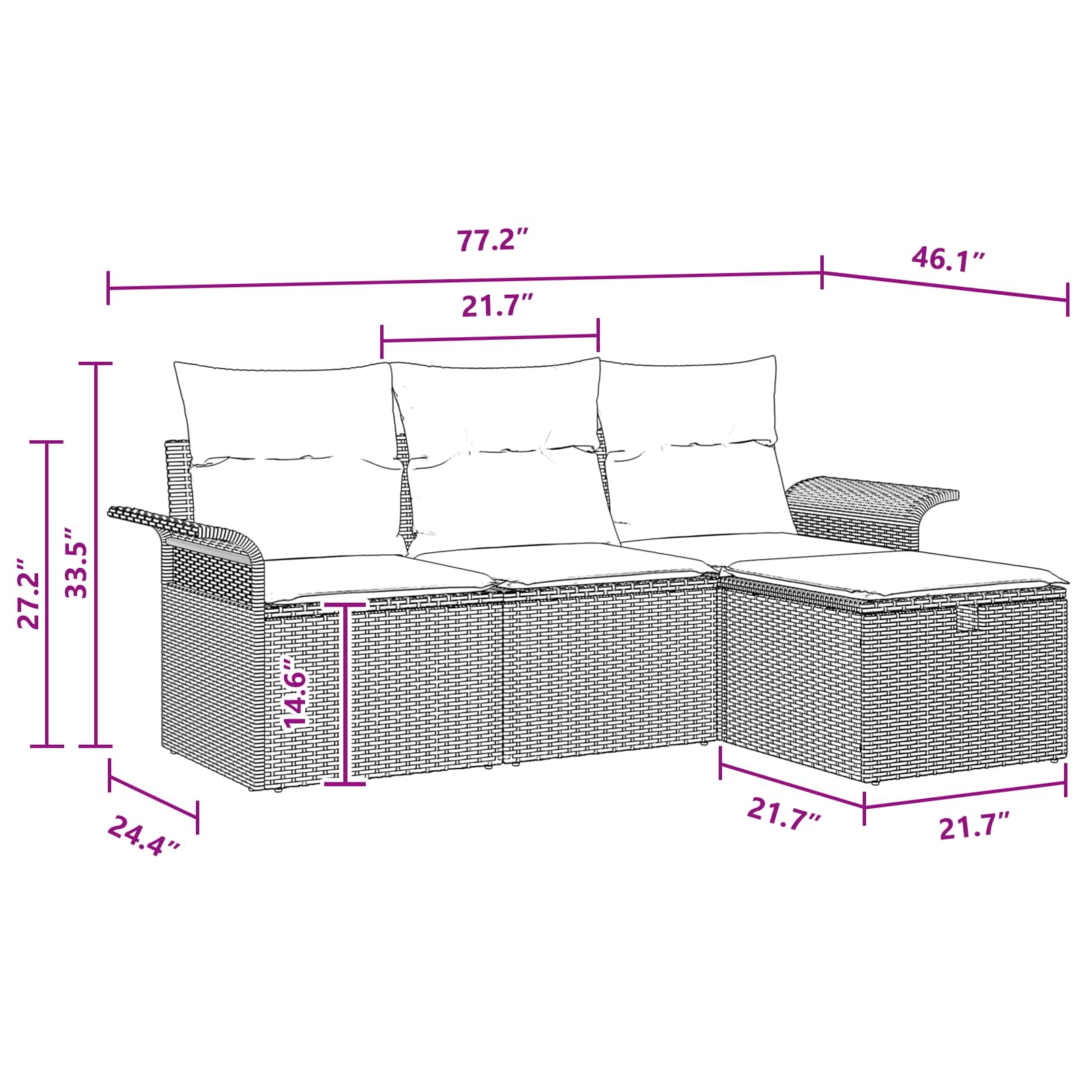 Sodo Sofų Rinkinys su pagalve 4 pcs Juoda ir turkio poliratanas