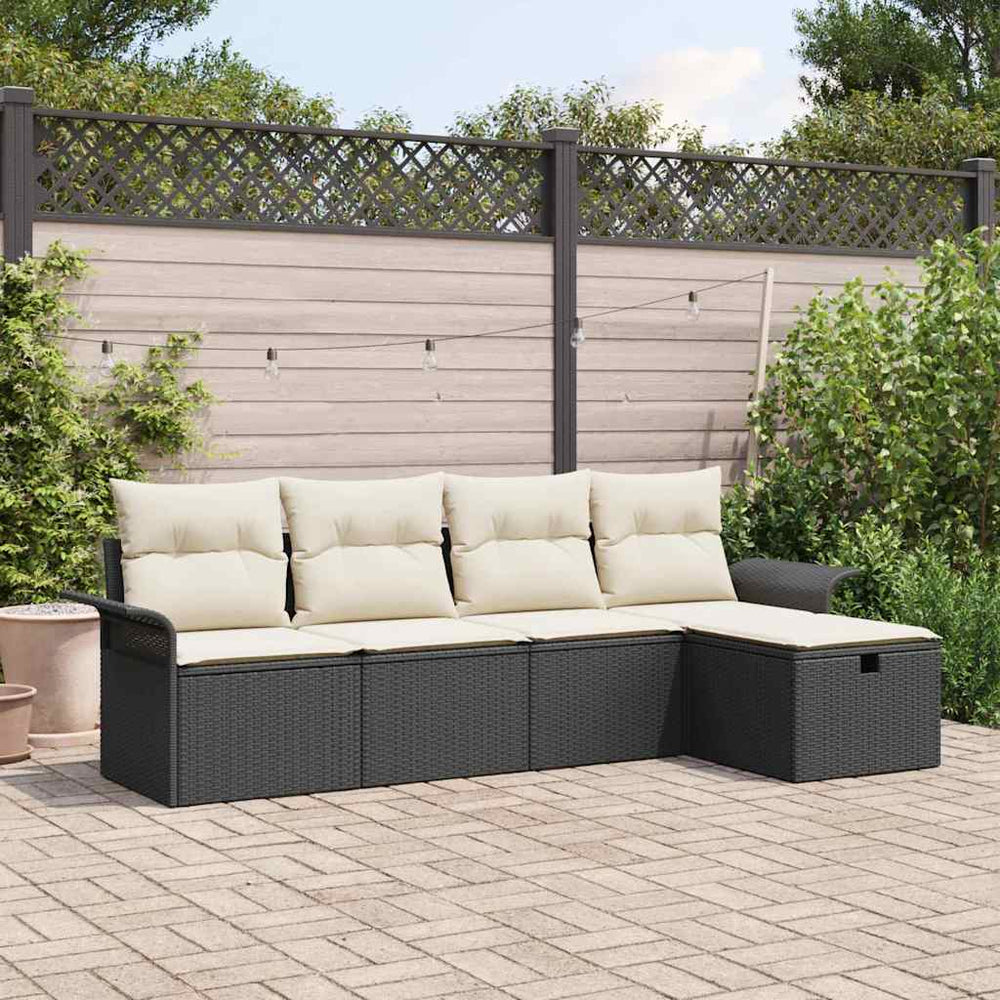 5 dalių sodo sofa komplektas su pagalvėlėmis juodas poli ratanas