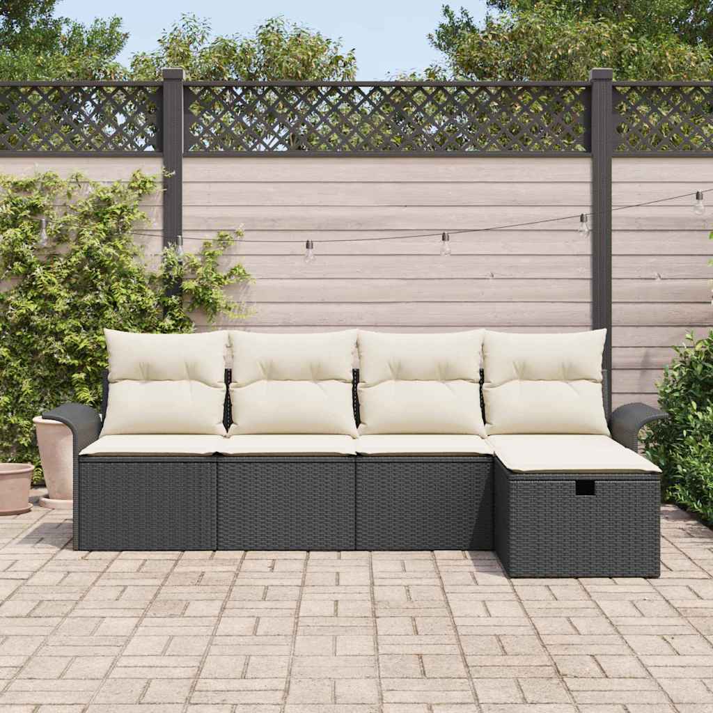 5 dalių sodo sofa komplektas su pagalvėlėmis juodas poli ratanas