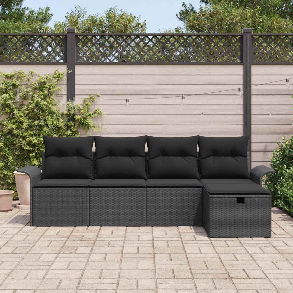Sodo Sofų Rinkinys su pagalve 5 pcs Juoda poliratanas