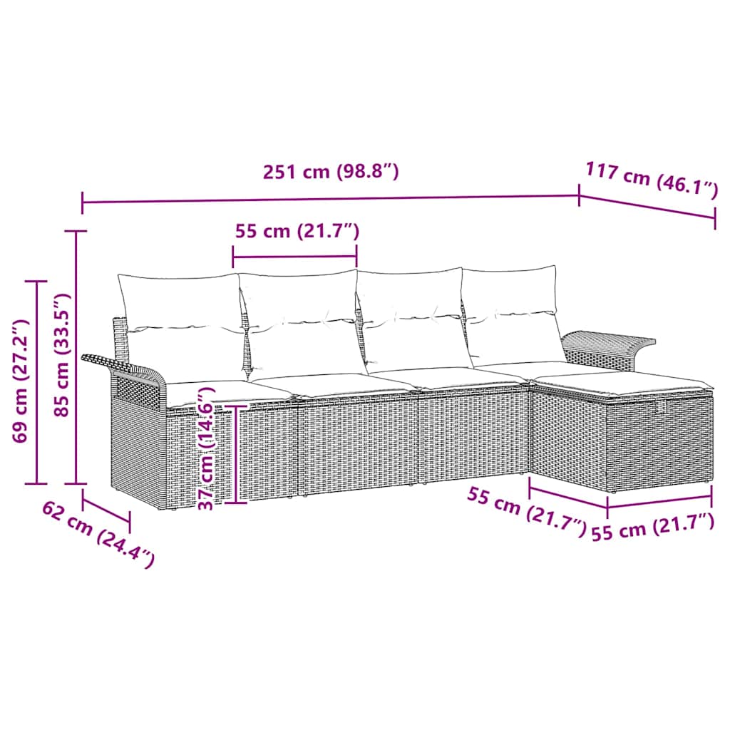 Sodo Sofų Rinkinys su pagalve 5 pcs Juoda poliratanas