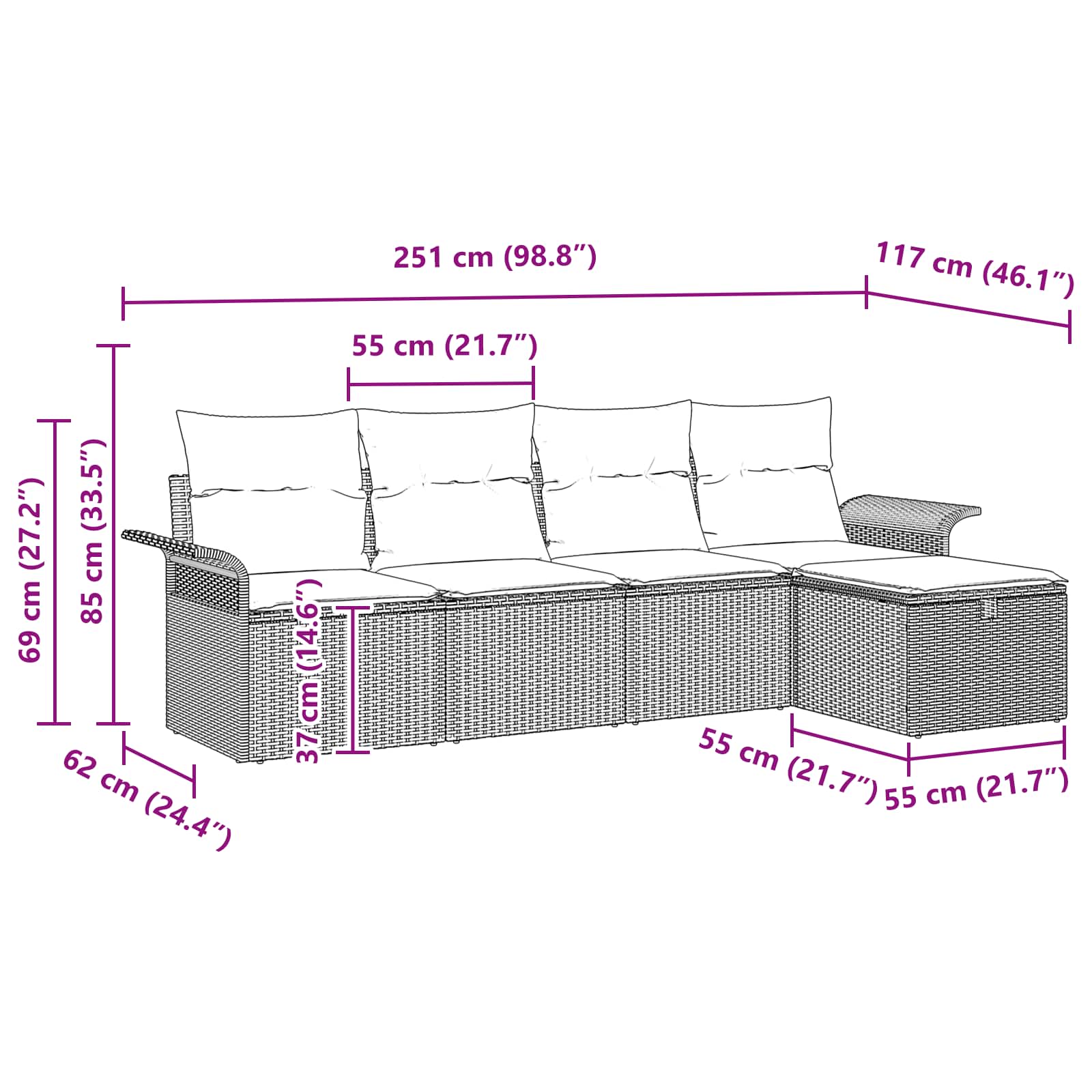 Sodo Sofų Rinkinys su pagalve 5 pcs Ruda ir raudona poliratanas