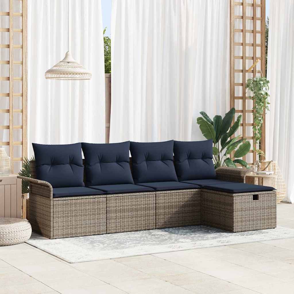 Sodo Sofų Rinkinys 5 pcs Pilka ir tamsiai mėlyna poliratanas