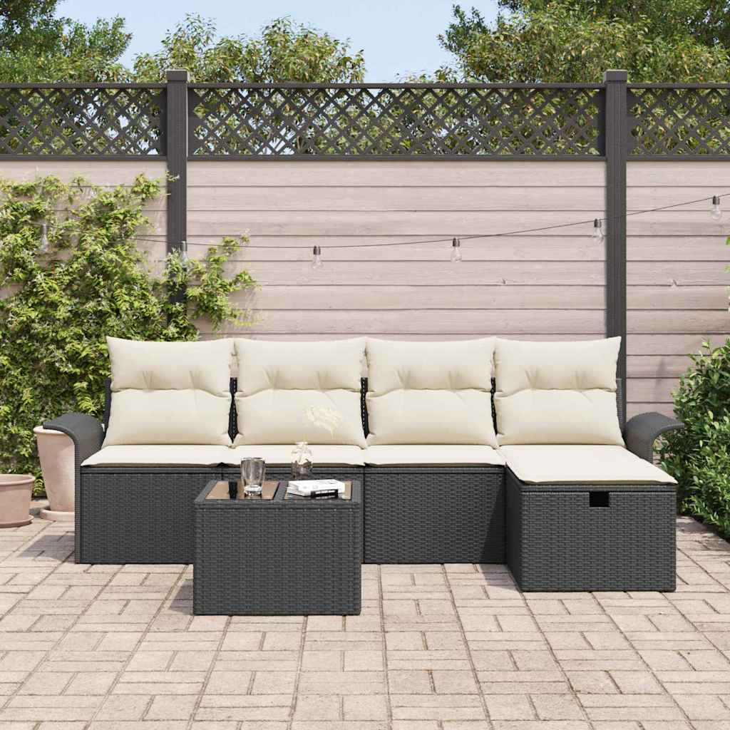 6 dalių sodo sofa komplektas su pagalvėmis juoda poliratanas