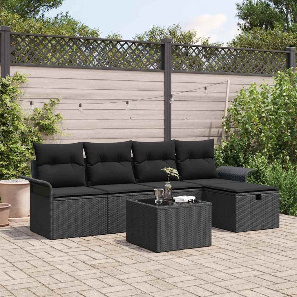 Sodo Sofų Rinkinys su pagalve 6 pcs Juoda poliratanas