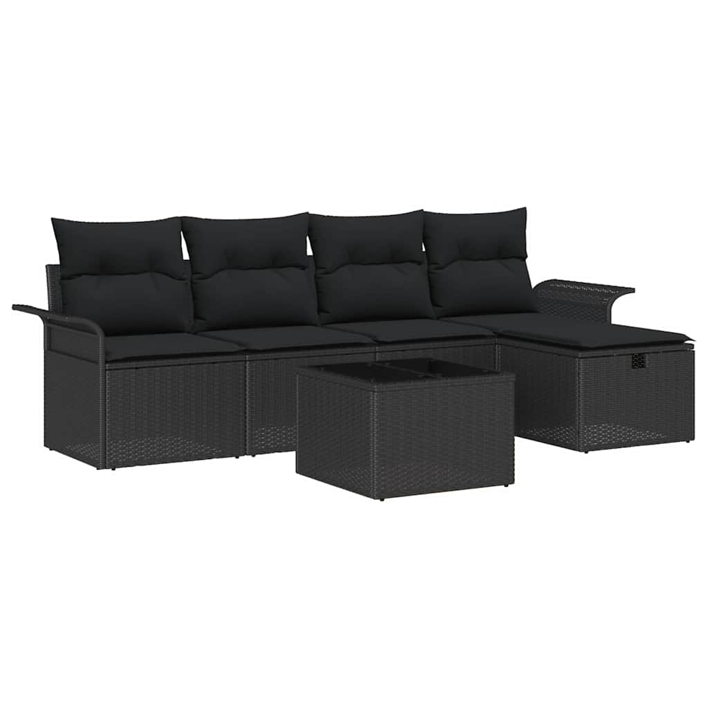 Sodo Sofų Rinkinys su pagalve 6 pcs Juoda poliratanas