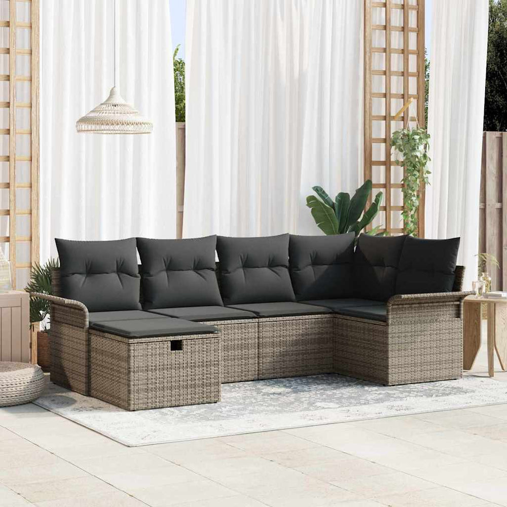 6 Dalių Sodo Sofa Komplektas su Pagalvėlėmis Pilka Poli Ratanas