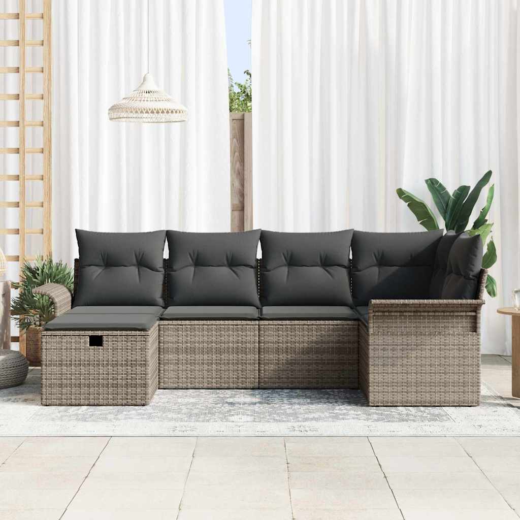 6 Dalių Sodo Sofa Komplektas su Pagalvėlėmis Pilka Poli Ratanas