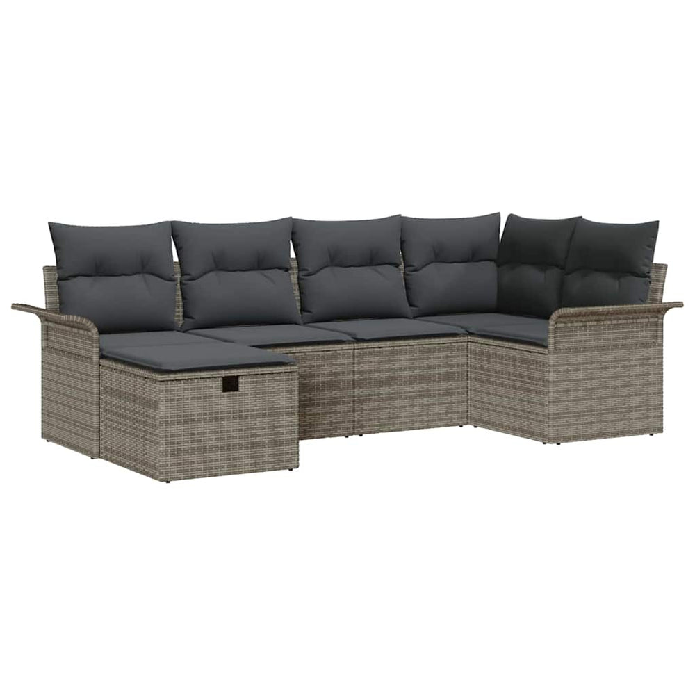 6 Dalių Sodo Sofa Komplektas su Pagalvėlėmis Pilka Poli Ratanas