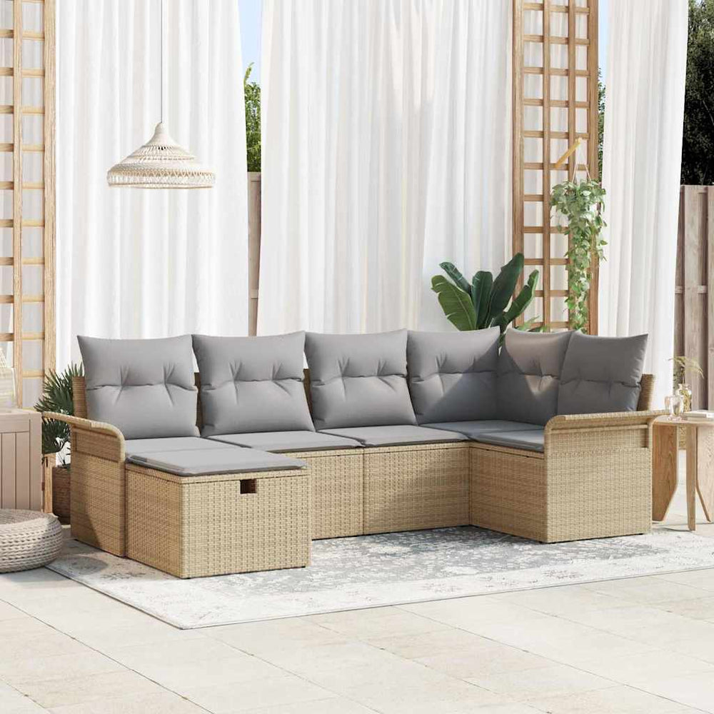 6 dalių sodo sofa rinkinys su pagalvėmis, smėlio poli ratanas