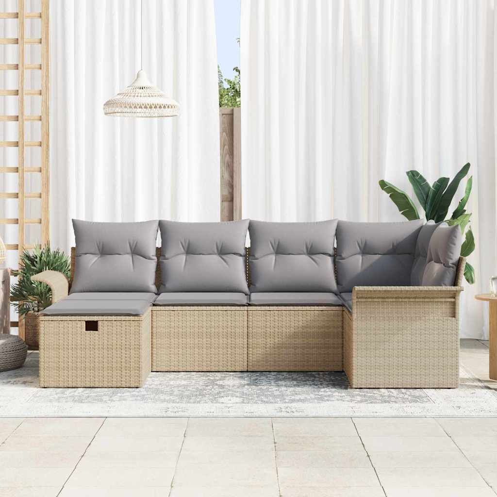 6 dalių sodo sofa rinkinys su pagalvėmis, smėlio poli ratanas