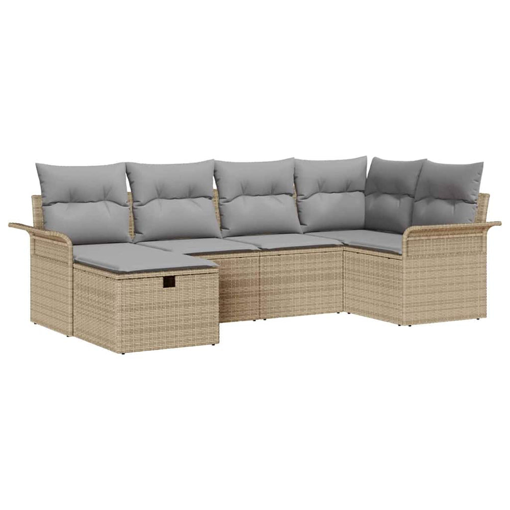 6 dalių sodo sofa rinkinys su pagalvėmis, smėlio poli ratanas