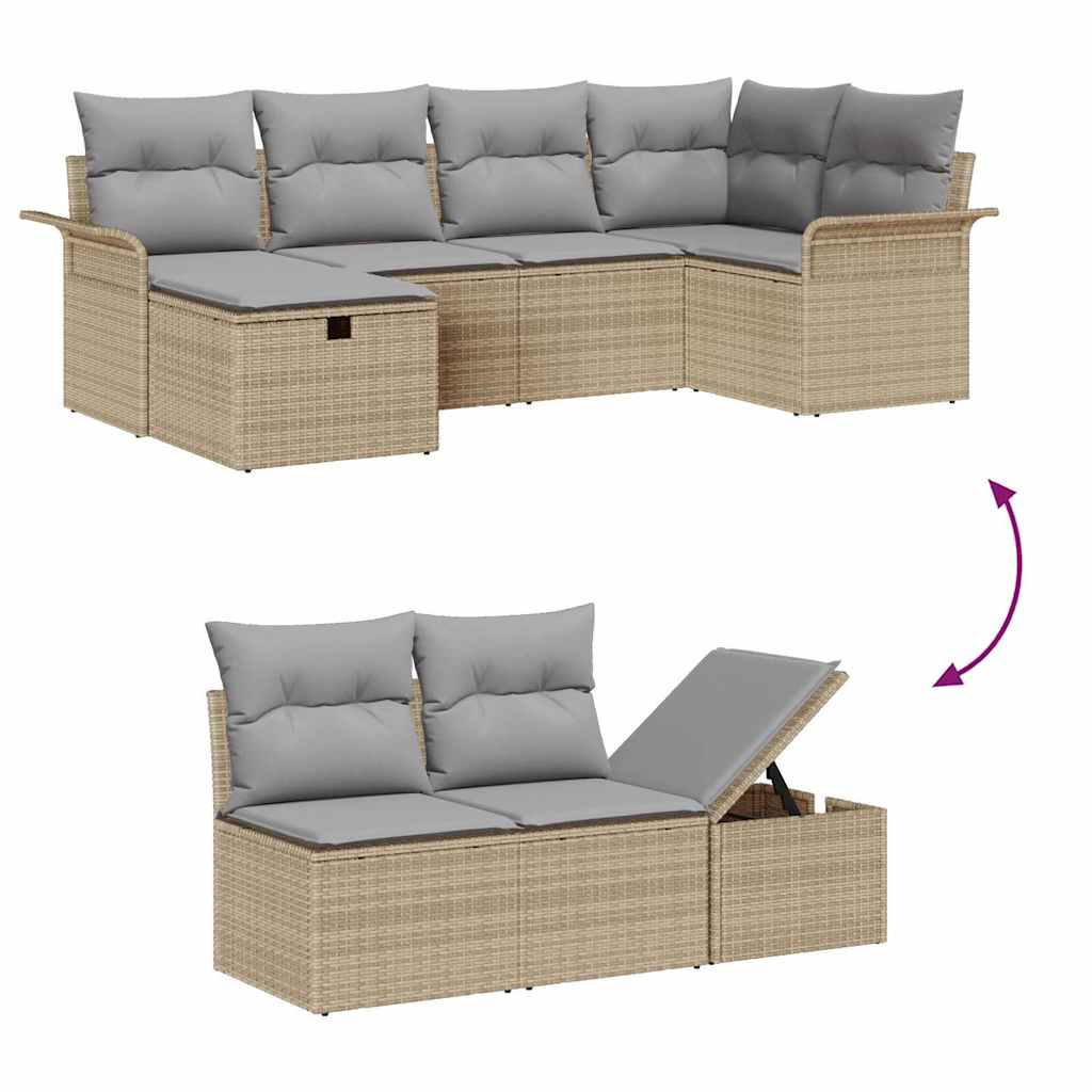 6 dalių sodo sofa rinkinys su pagalvėmis, smėlio poli ratanas