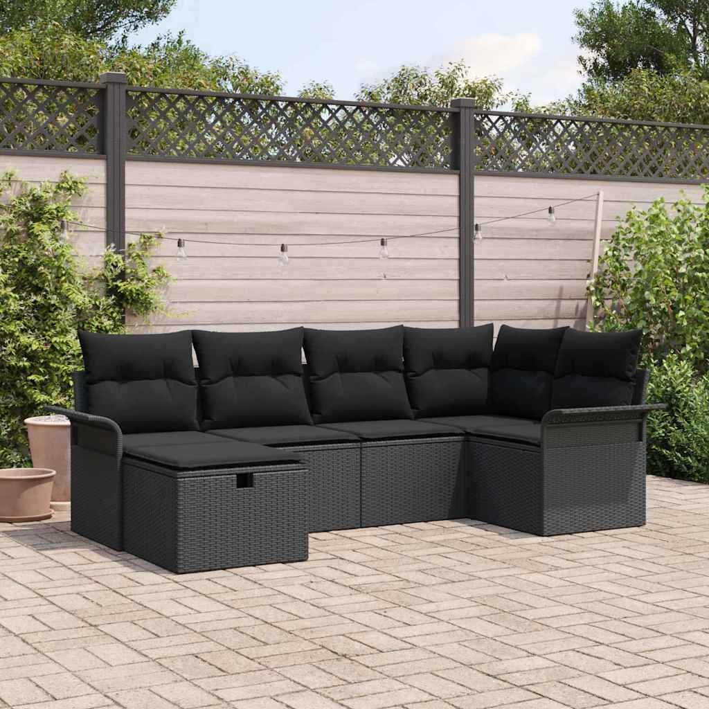 Sodo Sofų Rinkinys su pagalve 6 pcs Juoda poliratanas