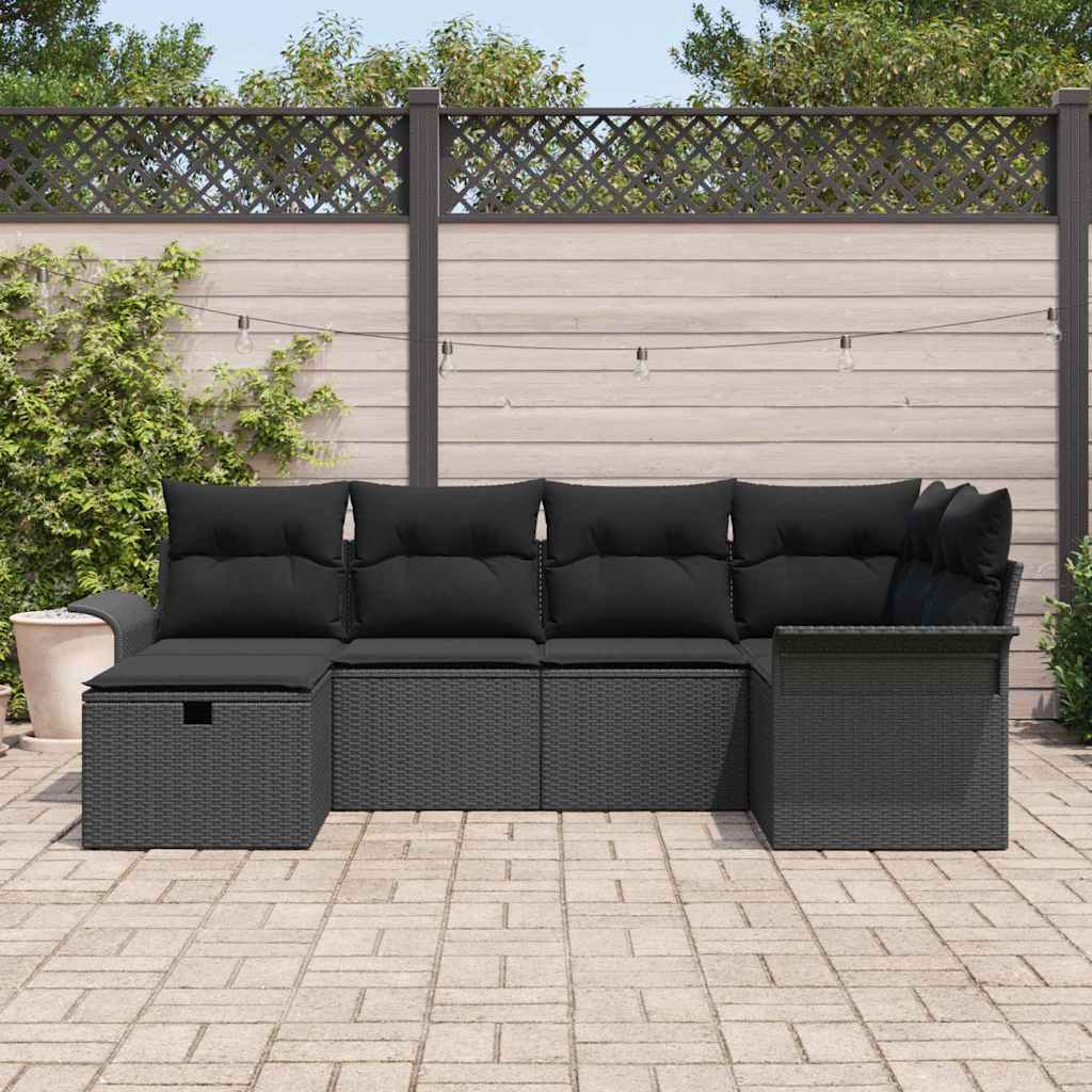 Sodo Sofų Rinkinys su pagalve 6 pcs Juoda poliratanas