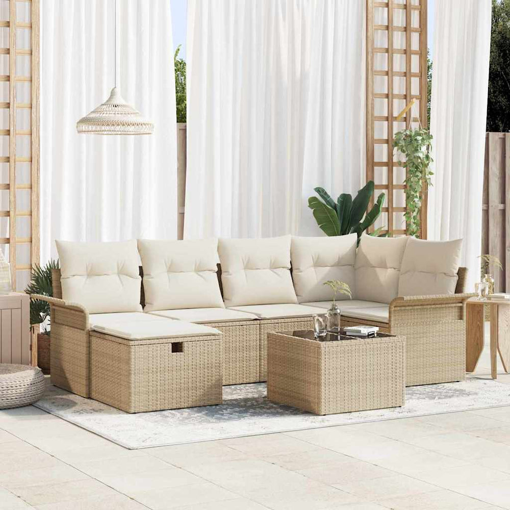 7 dalių sodo sofa rinkinys su pagalvėlėmis smėlio poli rattan