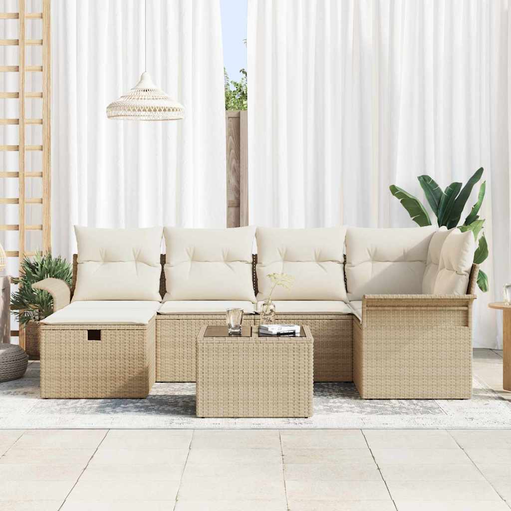 7 dalių sodo sofa rinkinys su pagalvėlėmis smėlio poli rattan