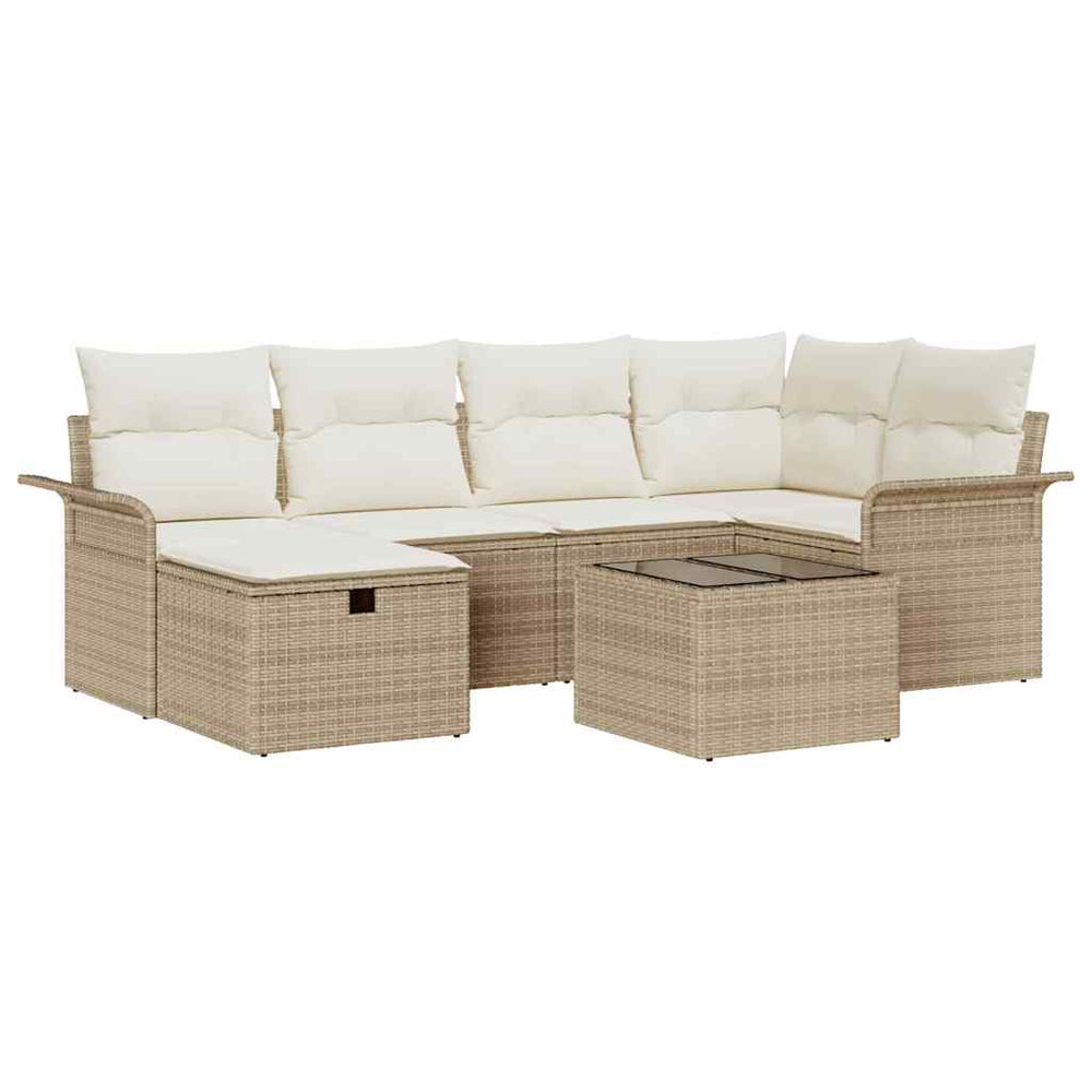 7 dalių sodo sofa rinkinys su pagalvėlėmis smėlio poli rattan