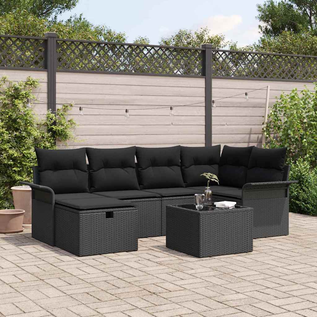 Sodo Sofų Rinkinys su pagalve 7 pcs Juoda poliratanas