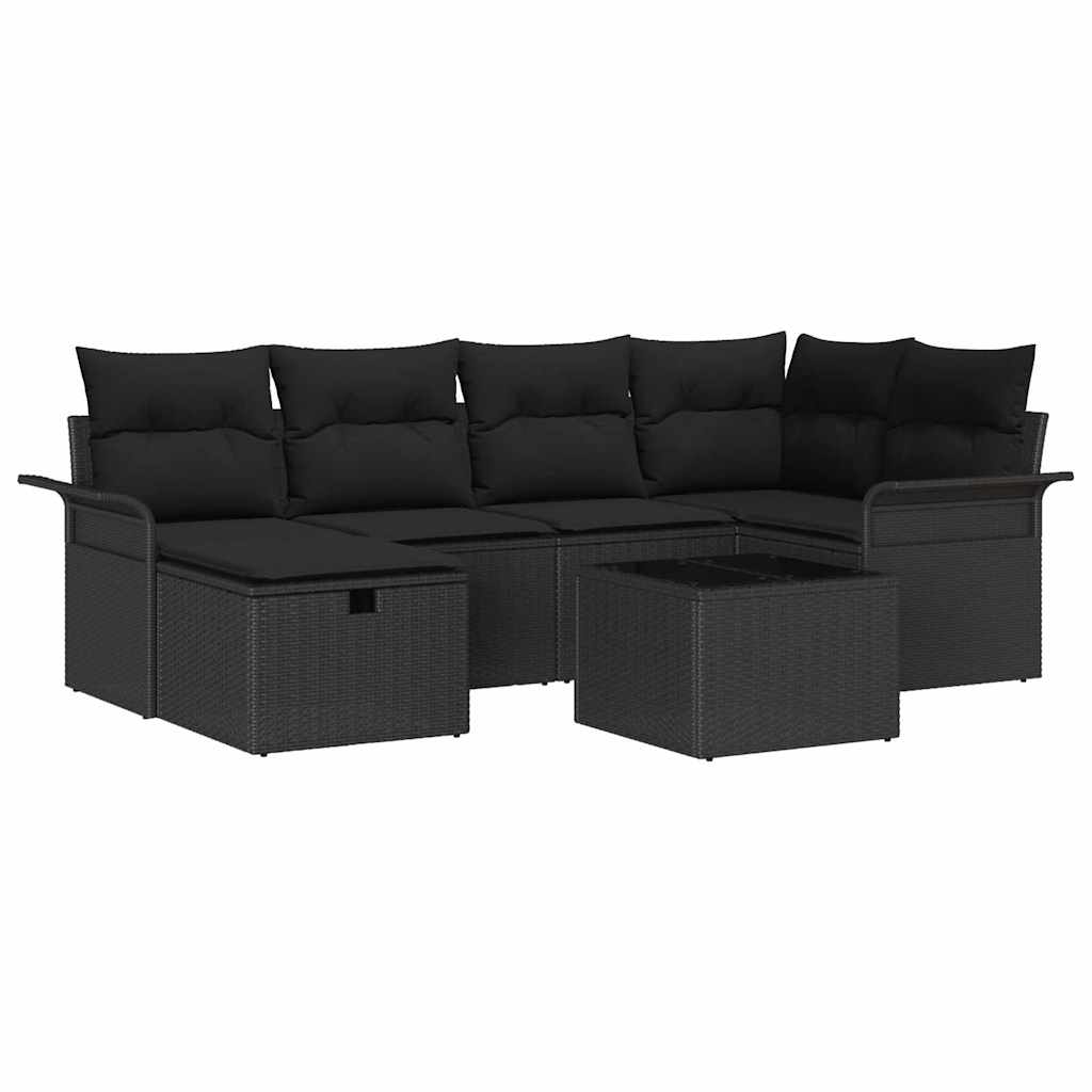 Sodo Sofų Rinkinys su pagalve 7 pcs Juoda poliratanas